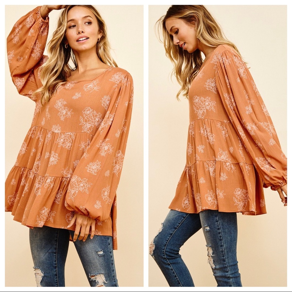Bohemian Ditsy Floral Print Babydoll Top - Picture 6 of 6